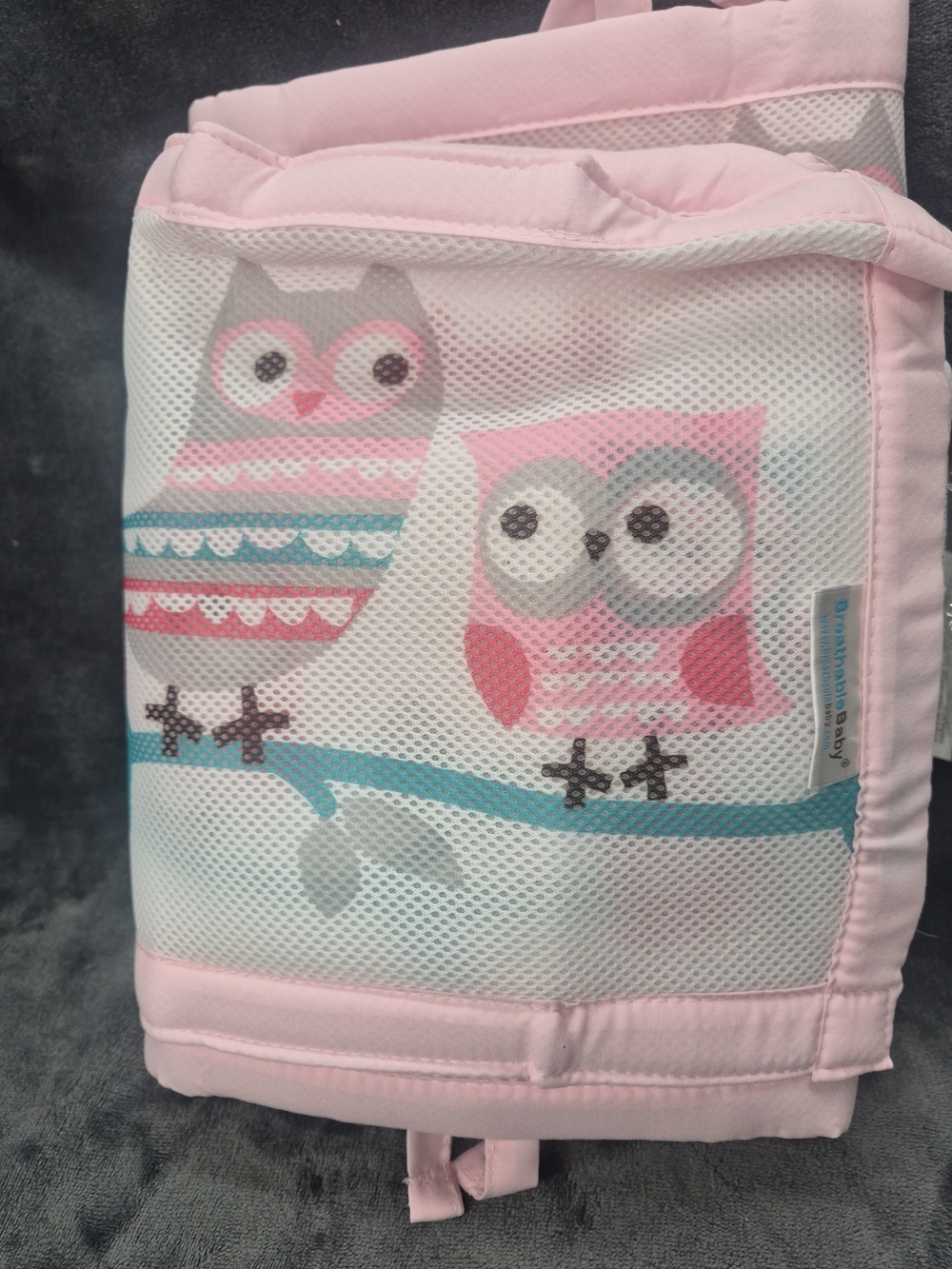 Breathable Baby Mesh Crib Liner Aquaowl Fun Pink Pre-owned